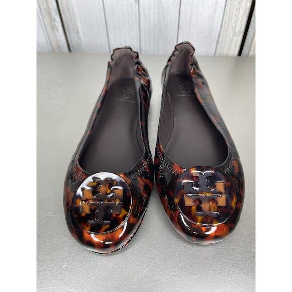 Tory Burch Womens Brown Black Tortoise Round Toe Leather Slip On Flats Sz 6.5M - Picture 2 of 4